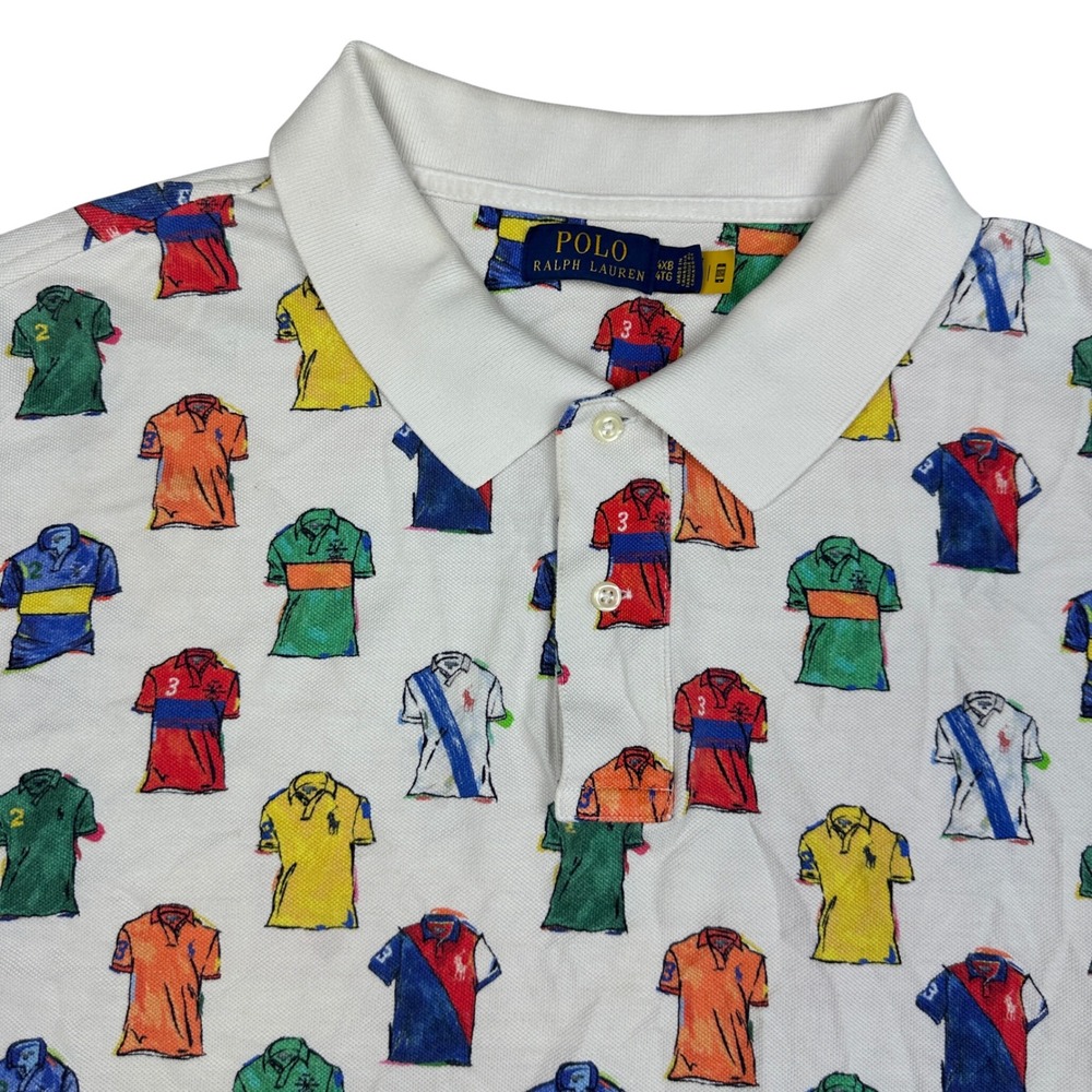 Polo Ralph Lauren All Over Sketch Print Polo Shirt White Mens 4XB Big and Tall